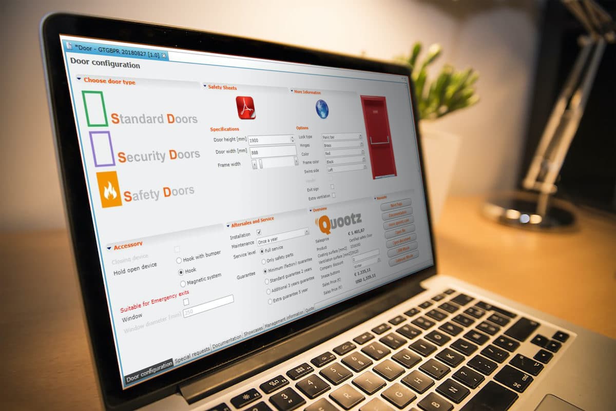 CPQ: Een afbeelding van een laptop met daarop het software programma van Quootz CPQ